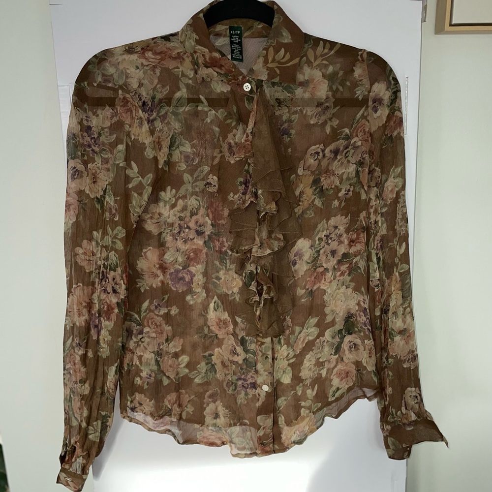 Lauren Ralph Lauren brown floral blouse size XS